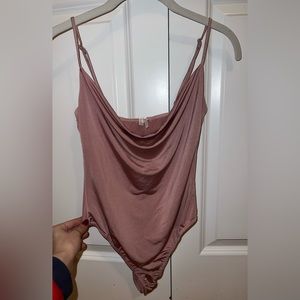 Cowl neck pink satin bodysuit top